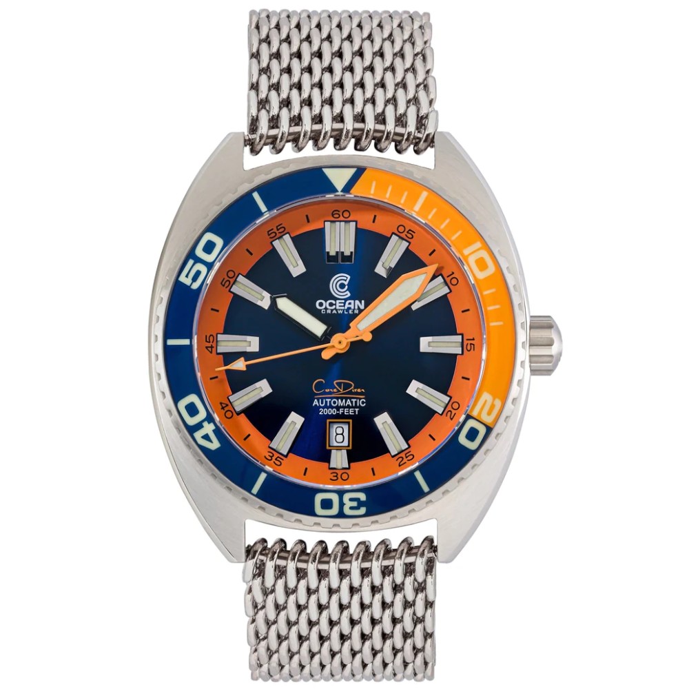 Ocean Crawler Core Diver 2024 Blue/Orange 44mm Automatic Men Watch Swiss SW200-1 - Click Image to Close