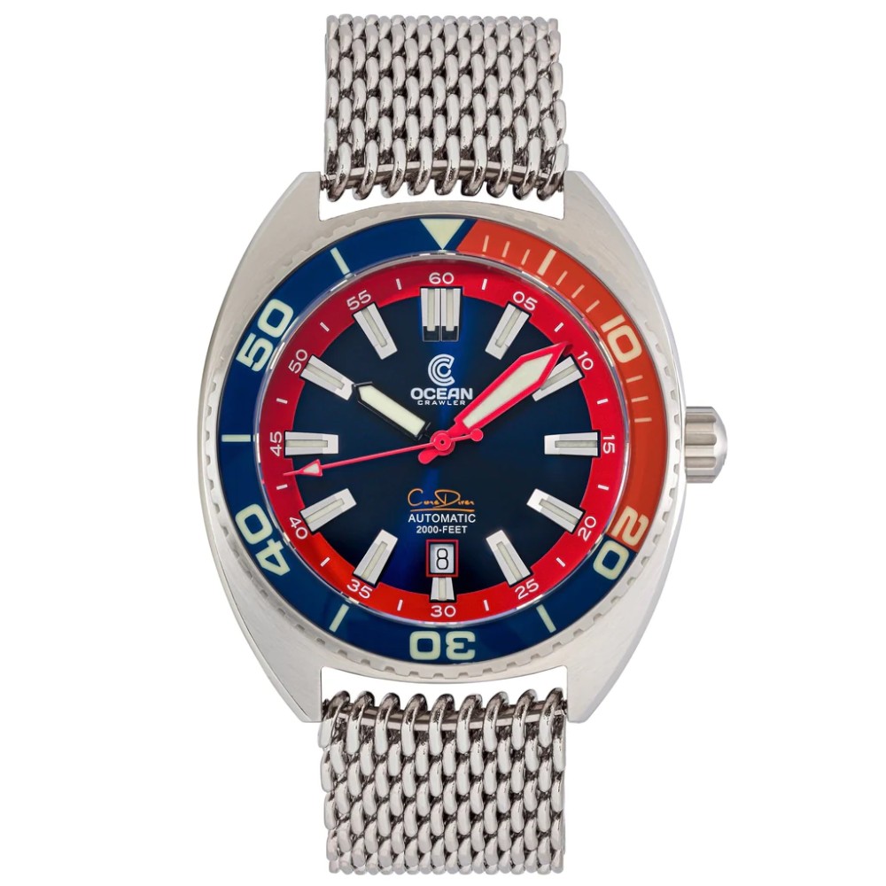Ocean Crawler Core Diver 2024 Blue/Red 44mm Automatic Men Watch Swiss SW200-1 - Click Image to Close