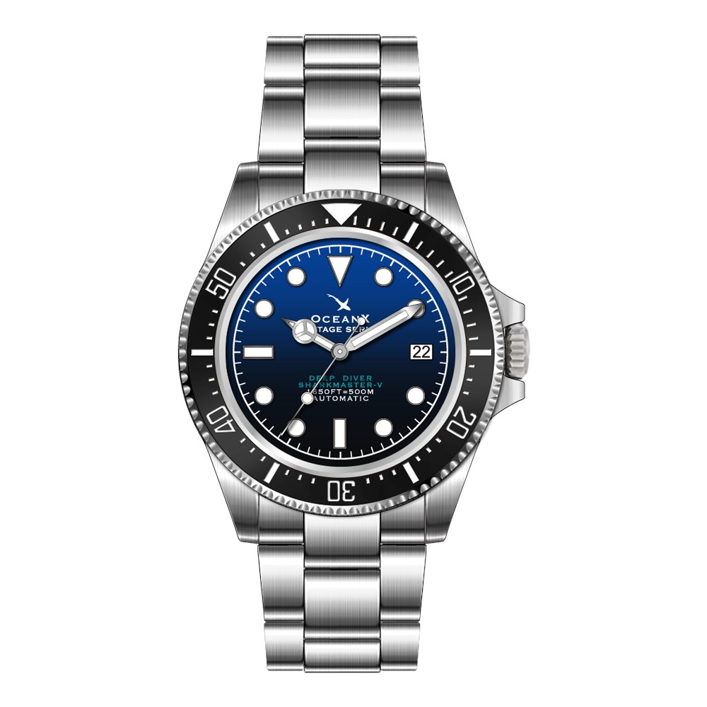 OceanX Sharkmaster-V Vintage Series 42mm Auto Men Diver Watch Dial Blue VSMS527 - Click Image to Close