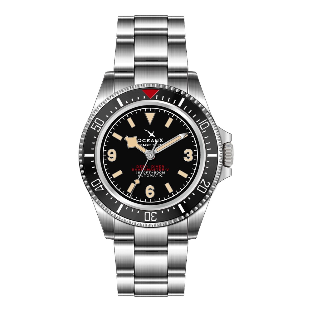 OceanX Sharkmaster-V Vintage Series 42mm Auto Men Diver Watch Black Dial VSMS531 - Click Image to Close