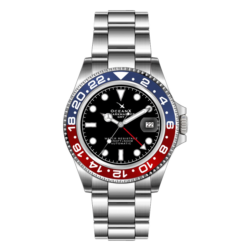 OceanX Sharkmaster GMT 42mm Automatic Men Diver Watch Black Dial SMS-GMT-521 - Click Image to Close