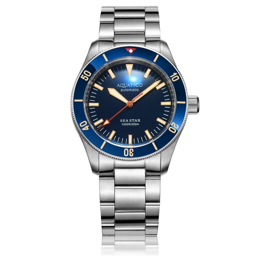 Aquatico Sea Star V2 42mm Automatic Men's Diver Watch Blue Dial/Blue Bezel - Click Image to Close