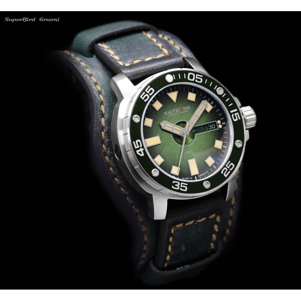 Nauticfish Thûsunt Zwey Gruoni Superbird 43mm 1000m German-Swiss Diver Green Dial Schaumburg Watch - Click Image to Close