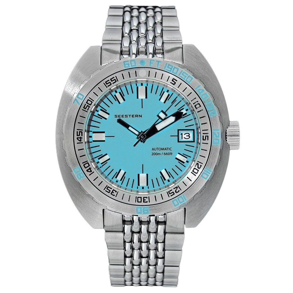 Seestern Vintage SUB 300 Blue 42mm 200m Automatic Men Diver Sport Watch NH35A - Click Image to Close