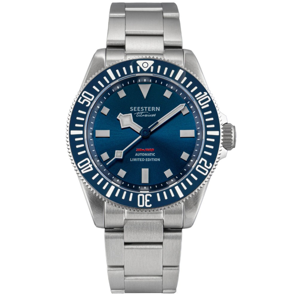 Seestern S430 Titanium Blue Bezel Pro Diver Mens Seiko NH38 Automatic 39mm Watch - Click Image to Close