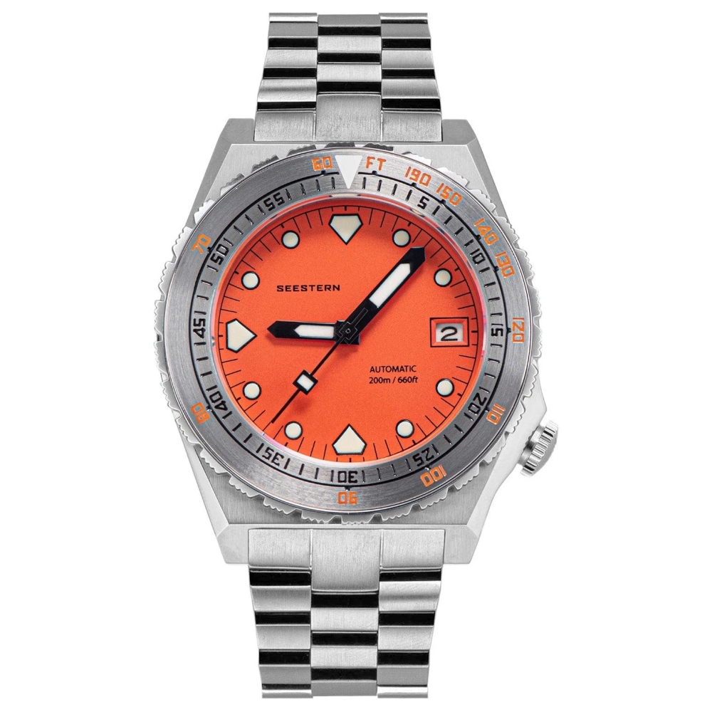 Seestern Vintage 407 600T Orange Stainless Steel Bezel Automatic Diver Watch 40