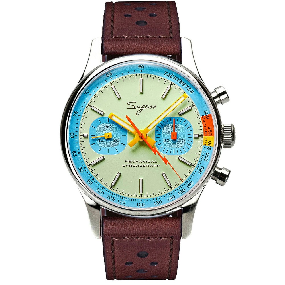 Sugess Chrono Heritage S387.01.Z 40mm Mens Watch WR50 387F-Blue Panda - Click Image to Close