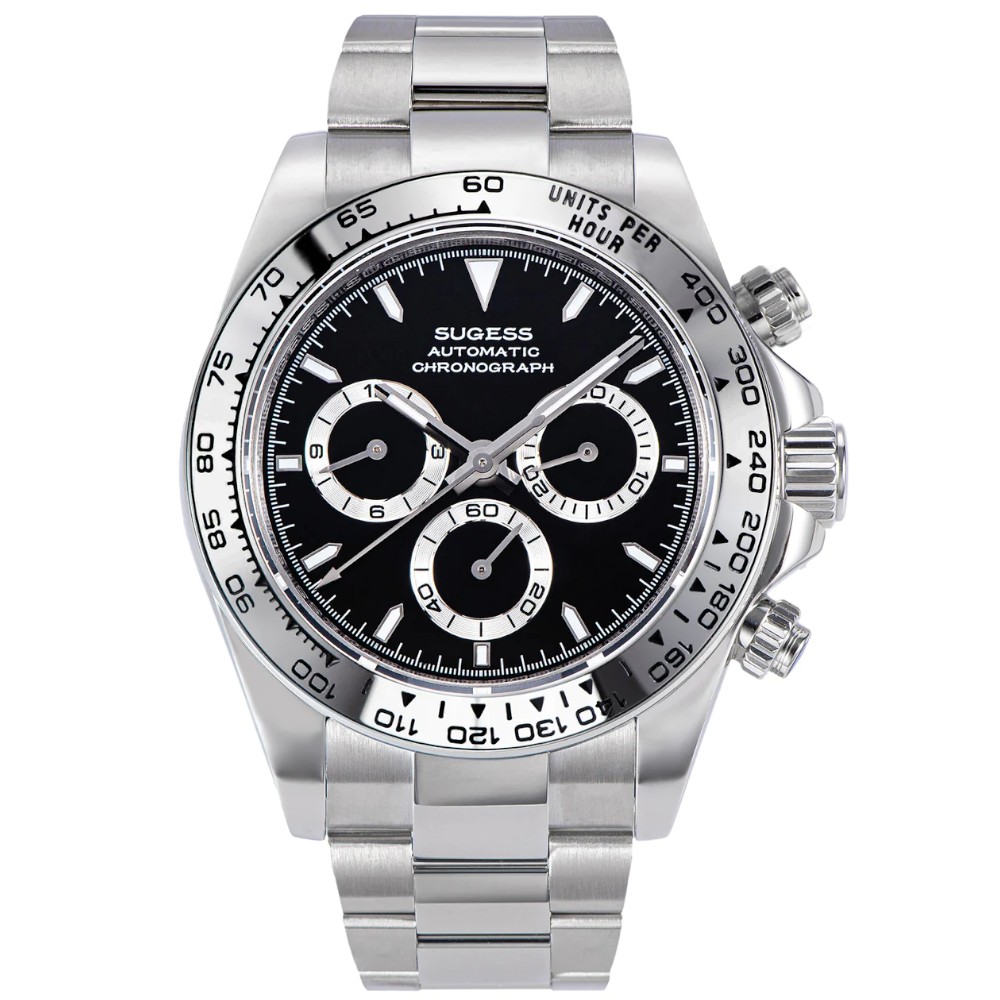 Sugess Chrono Racing 39mm Auto WR 5 ATM Men Watch Oyster Black S418-2.004.S