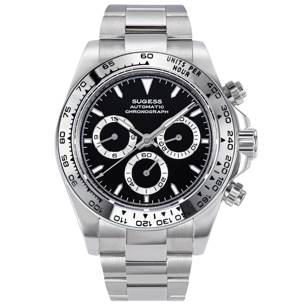 Sugess Chrono Racing 39mm Auto WR 5 ATM Men Watch Oyster Black S418-2.004.S - Click Image to Close