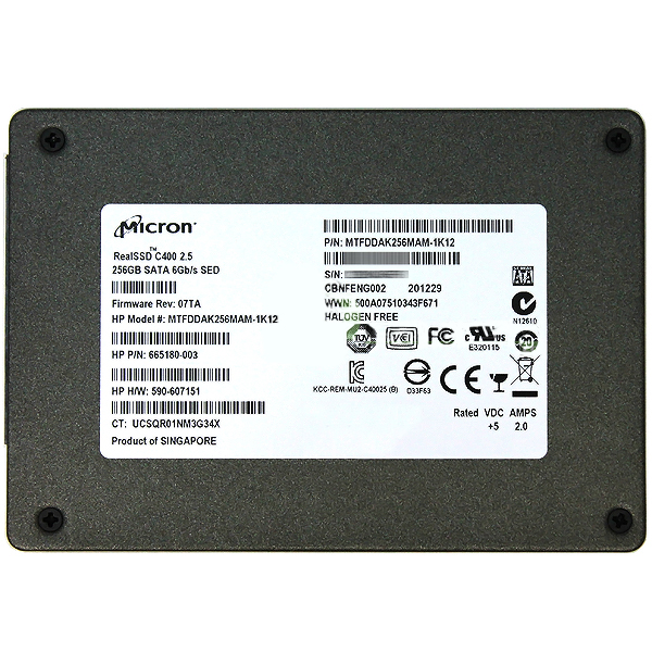 Micron C400 256GB SATA 6Gb/s NAND Flash SED SSD 665180-003