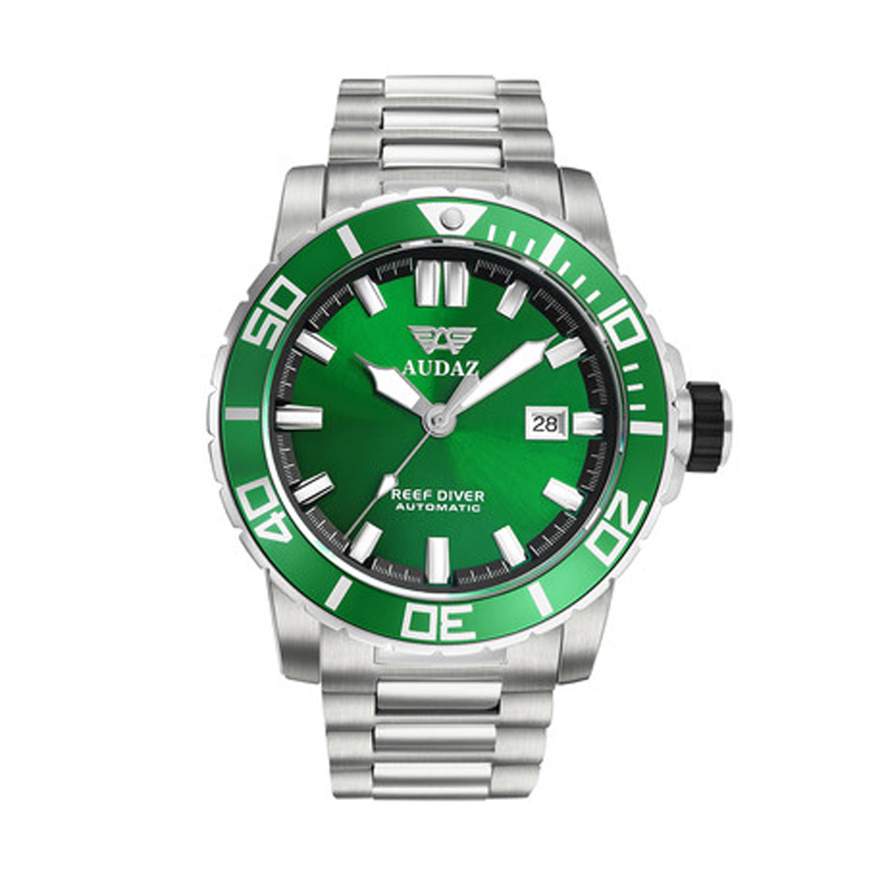 Audaz Reef Diver Green Sunray Men's Diver Automatic Watch 45mm ADZ-2040-06 - Click Image to Close