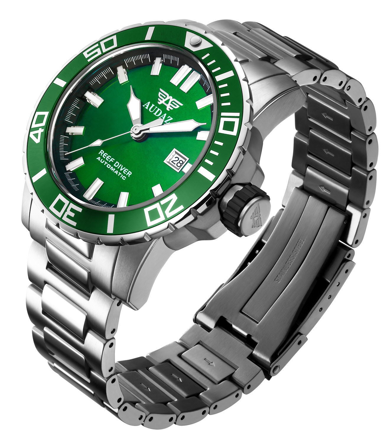 Audaz Reef Diver Green Sunray Men's Diver Automatic Watch 45mm ADZ-2040-06 - Click Image to Close
