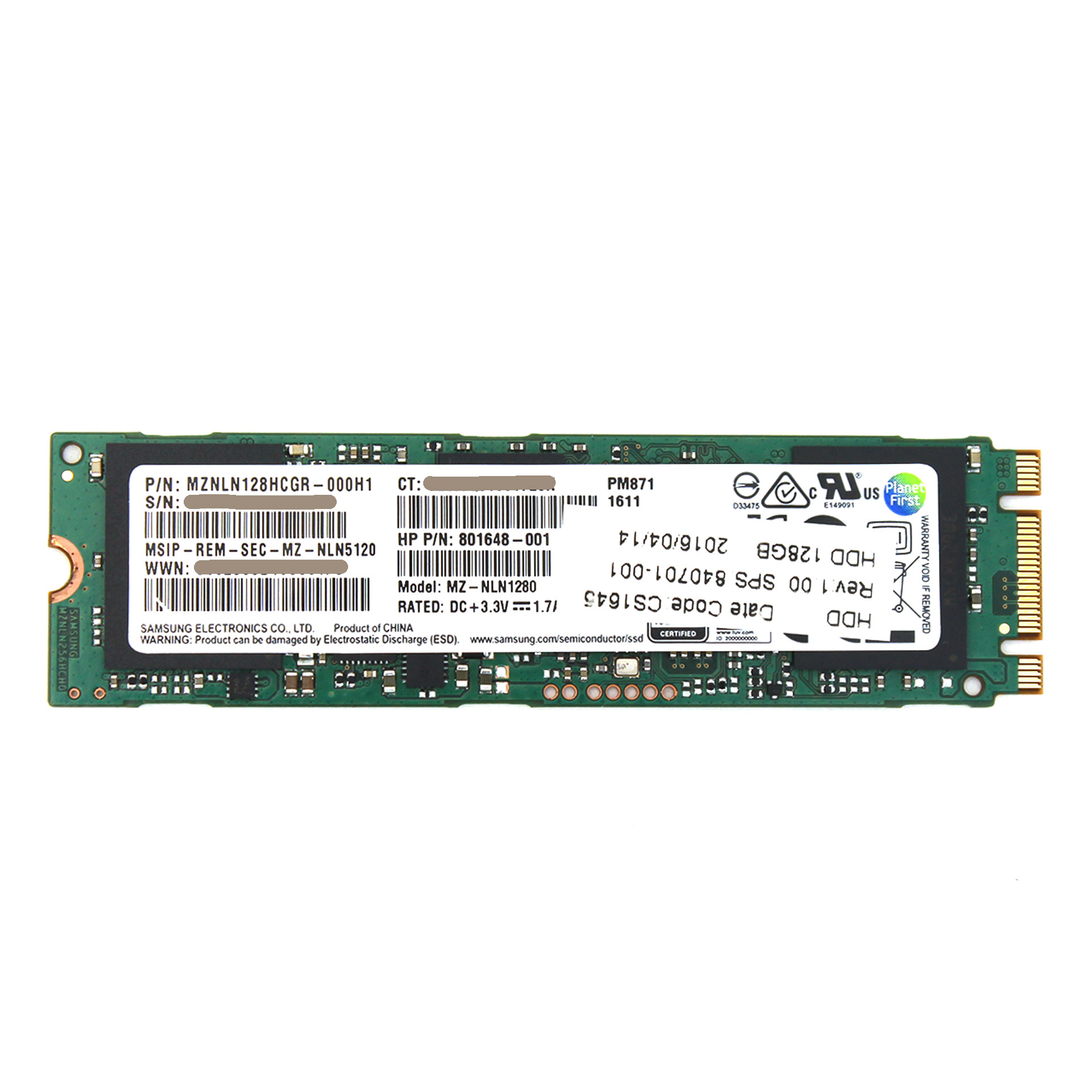 HP Samsung 128GB PM871 MZ-NLN128 SATA M.2 SSD 801648-001 840701-001 - Click Image to Close