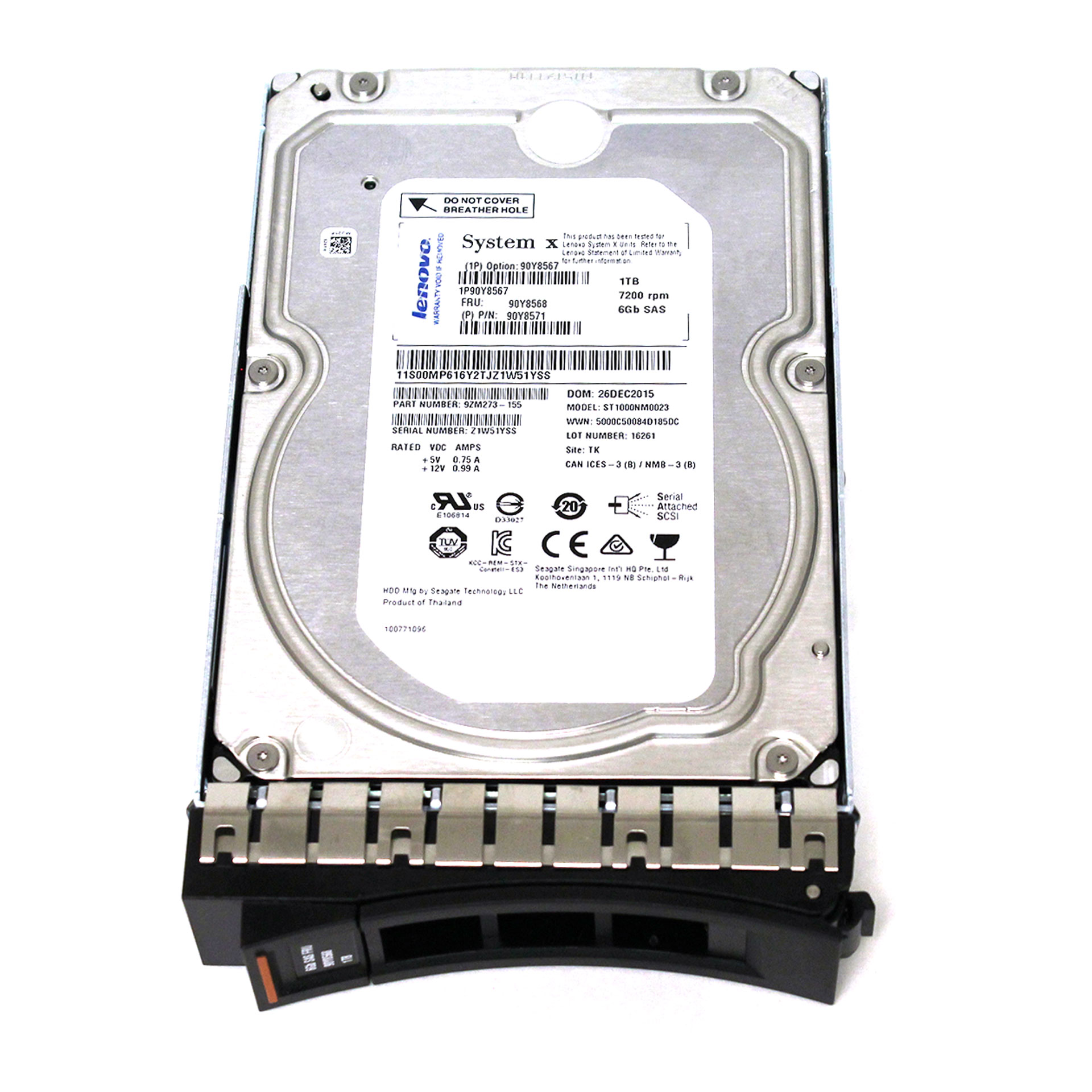 LENOVO 1TB7200RPM 6GBPS 3.5INCH ST1000NM0023 FRU 90Y8568 w/caddy