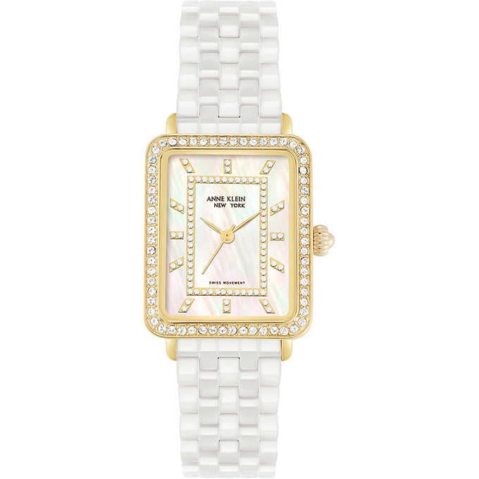 Anne Klein New York Ceramic Tank Ladies Quartz Watch 12/2334WTGB - Click Image to Close