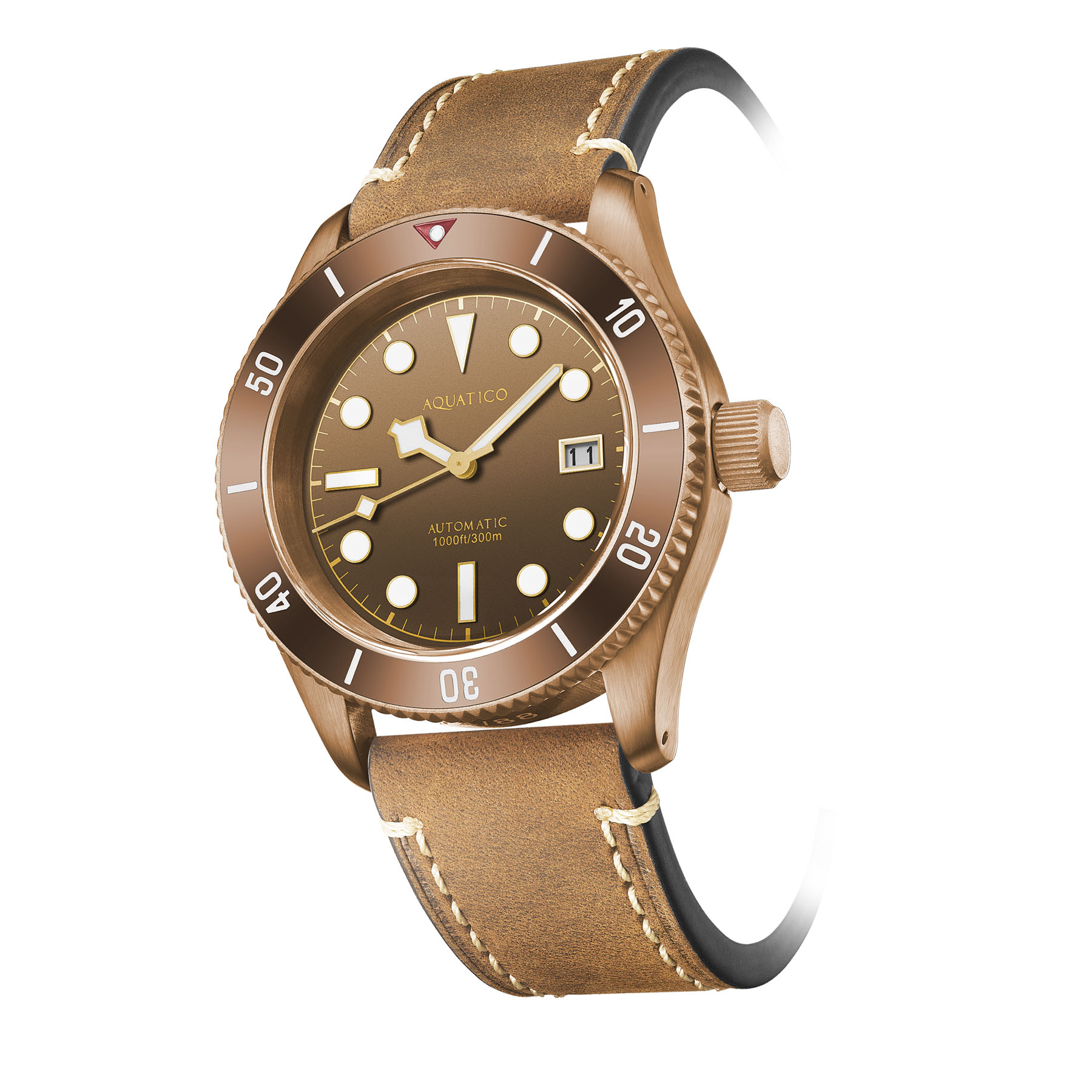 Aquatico Bronze Sea Star Automatic Men's Watch Bronze Case/Brown Dial/Brown Bezel - Click Image to Close
