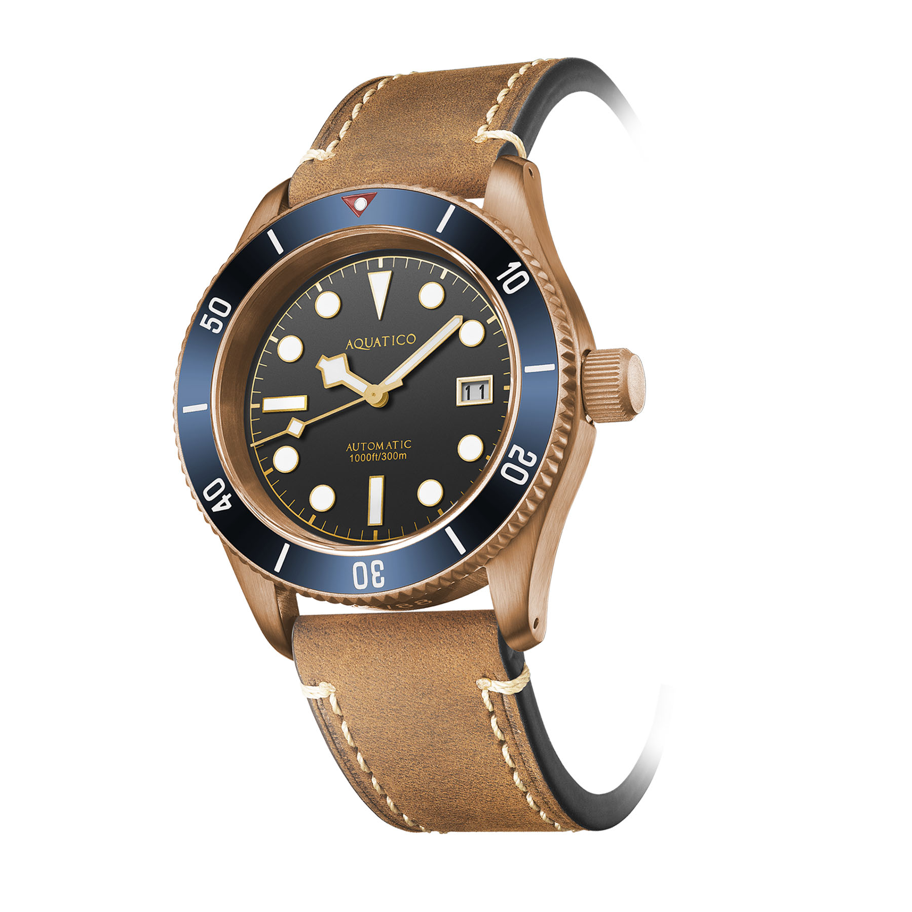 Aquatico Bronze Sea Star Automatic Men's Watch Bronze Case/Black Dial/Blue Bezel - Click Image to Close