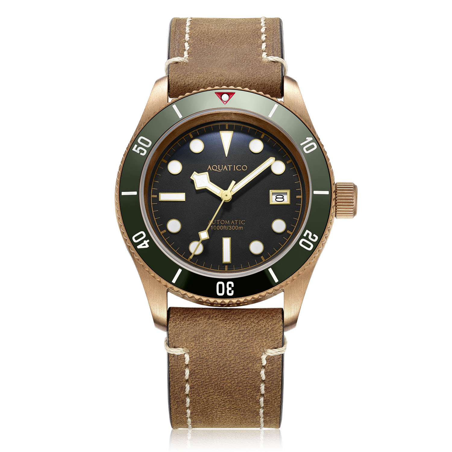 Aquatico Bronze Sea Star Automatic Men's Watch Bronze Case/Black Dial/Green Bezel - Click Image to Close