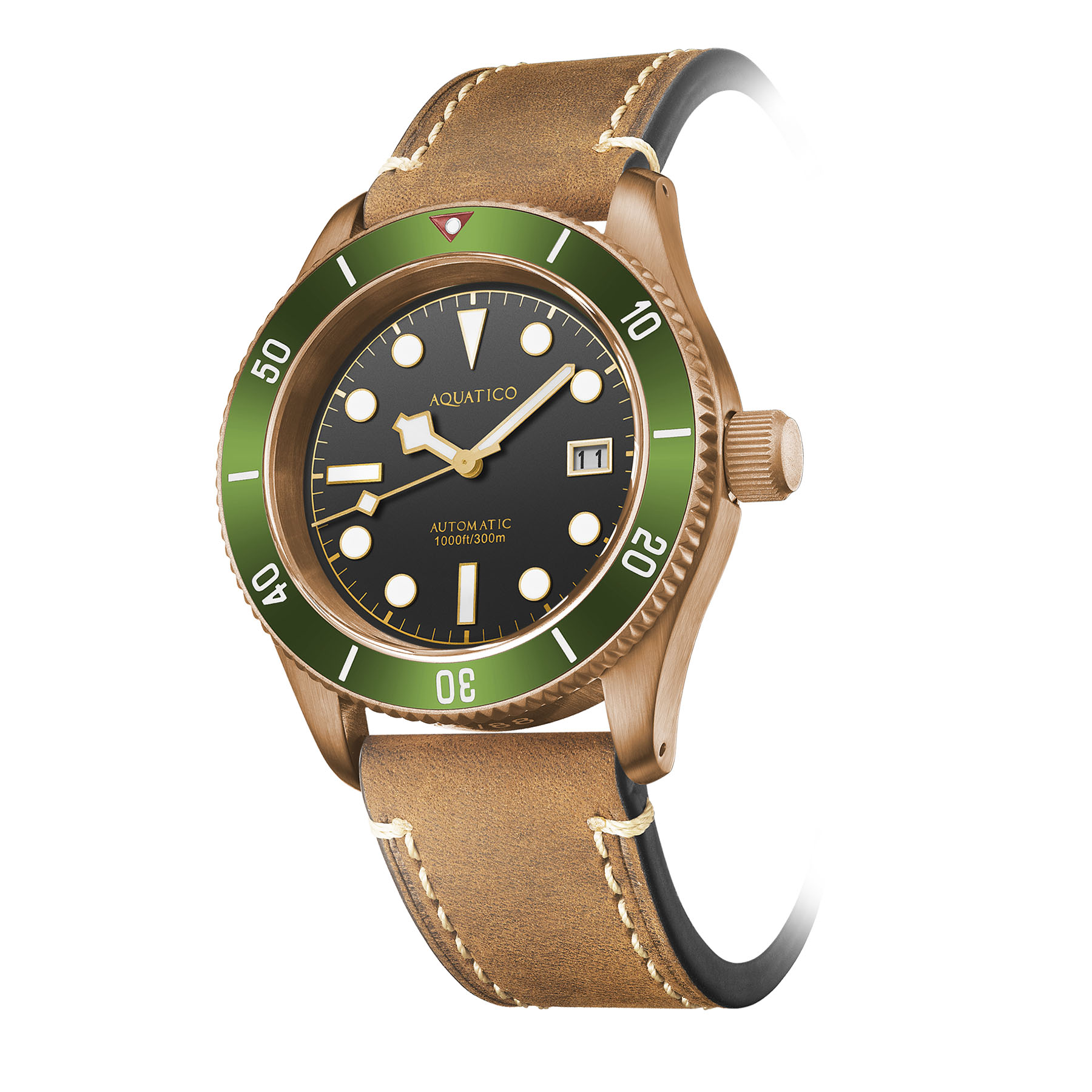 Aquatico Bronze Sea Star Automatic Men's Watch Bronze Case/Black Dial/Green Bezel