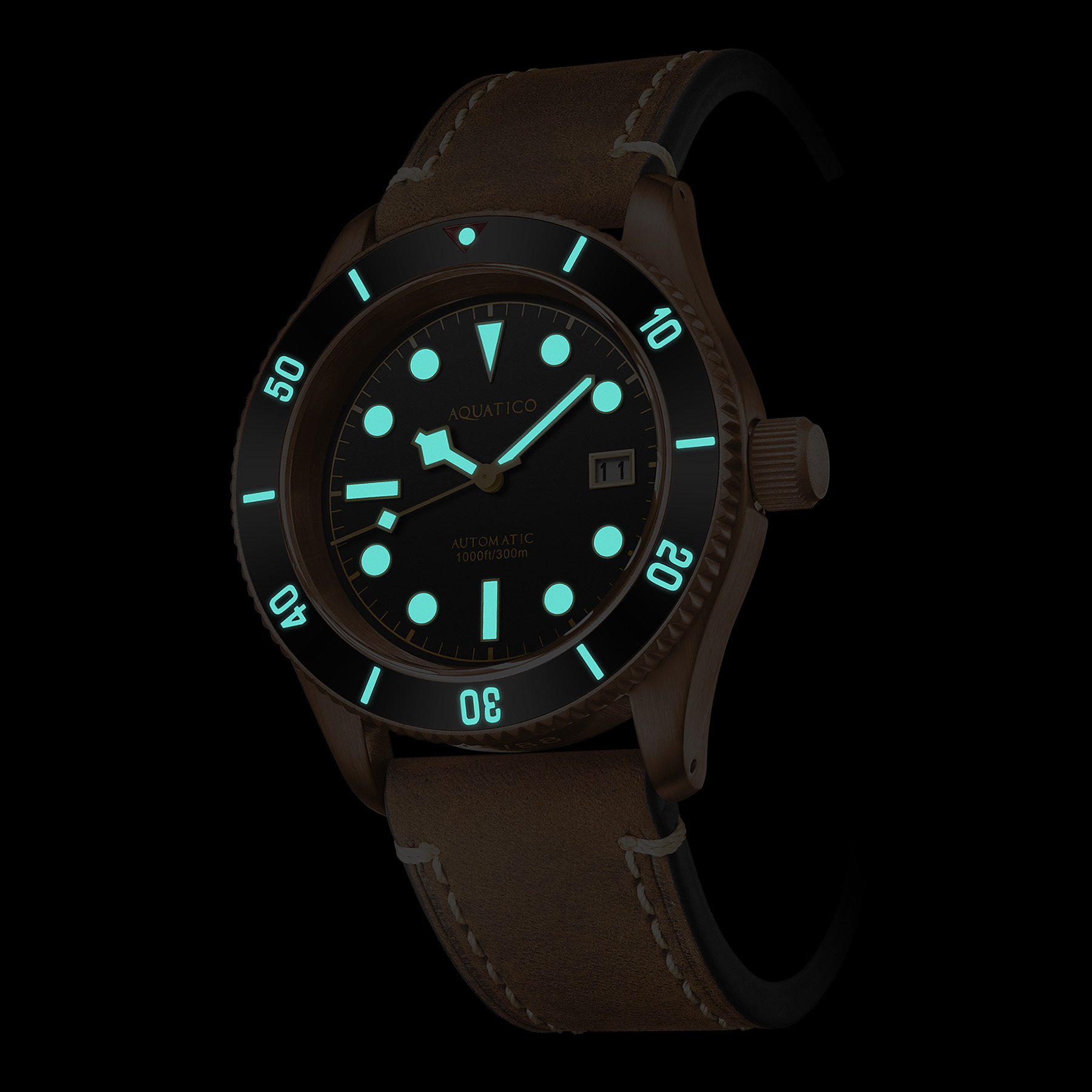 Aquatico Bronze Sea Star Automatic Men's Watch Bronze Case/Black Dial/Green Bezel - Click Image to Close