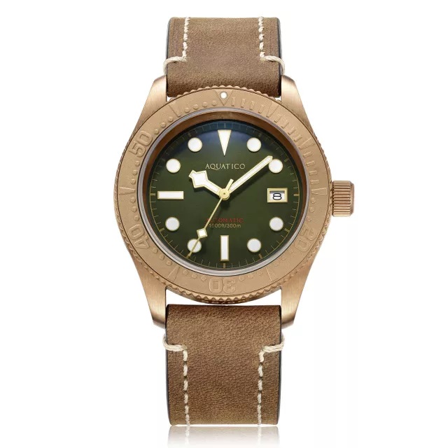 Aquatico Bronze Sea Star Automatic Men's Watch Green Dial / Bronze Bezel - Click Image to Close