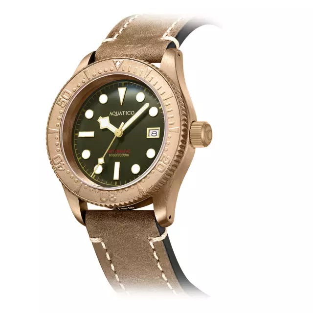 Aquatico Bronze Sea Star Automatic Men's Watch Green Dial / Bronze Bezel - Click Image to Close