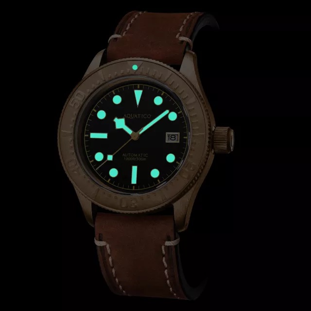 Aquatico Bronze Sea Star Automatic Men's Watch Green Dial / Bronze Bezel - Click Image to Close