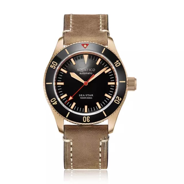 Aquatico Bronze Sea Star Automatic Men's Watch Black Dial / Black Bezel - Click Image to Close