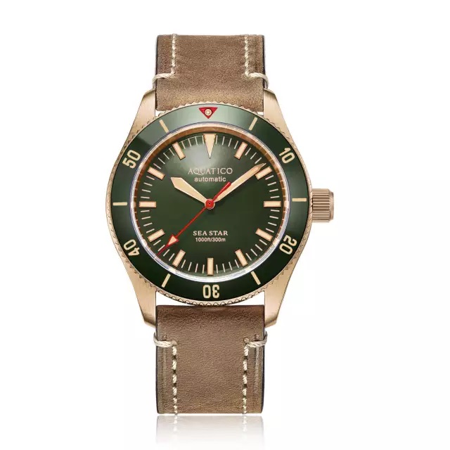 Aquatico Bronze Sea Star Automatic Men's Watch Green Dial / Green Bezel - Click Image to Close