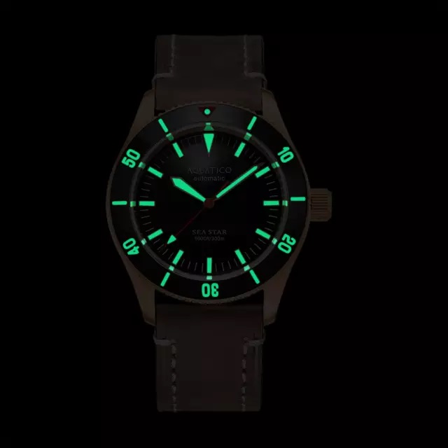Aquatico Bronze Sea Star Automatic Men's Watch Green Dial / Green Bezel - Click Image to Close