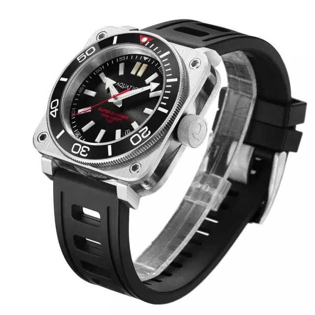 Aquatico Steel Man Automatic Men's Diver Watch Black Dial / Black Strap - Click Image to Close