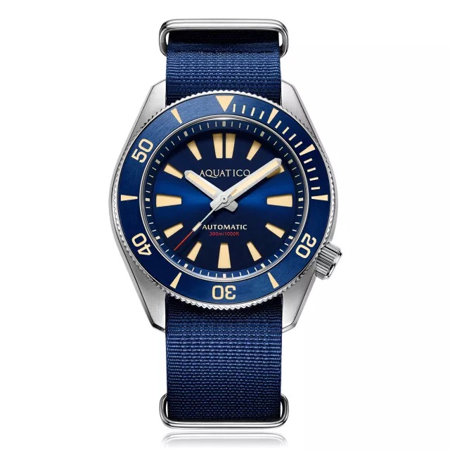 Aquatico Poseidon Automatic Men's Diver Watch Blue Dial / Blue Strap - Click Image to Close