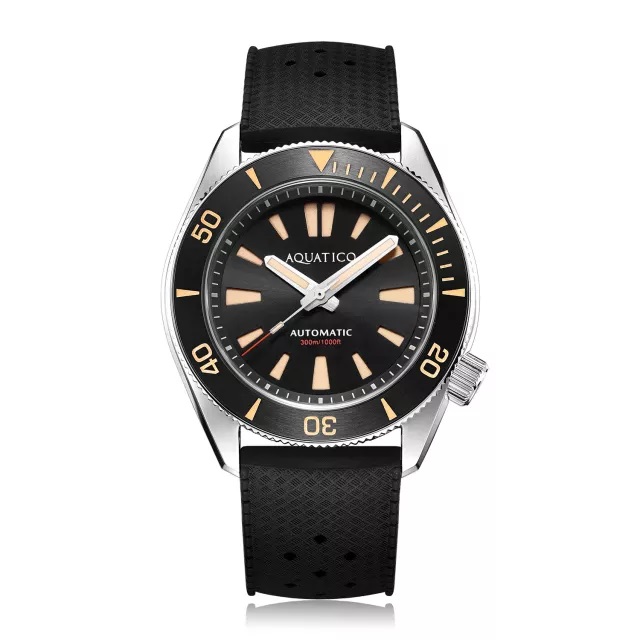 Aquatico Poseidon Automatic Men's Diver Watch Black Dial / Black Strap