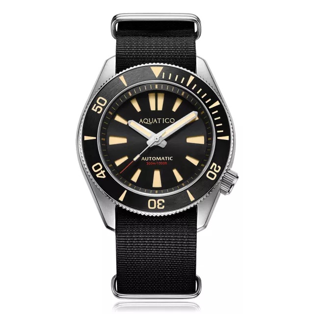 Aquatico Poseidon Automatic Men's Diver Watch Black Dial / Black Strap - Click Image to Close
