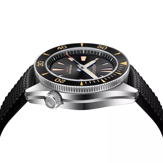 Aquatico Poseidon Automatic Men's Diver Watch Black Dial / Black Strap - Click Image to Close