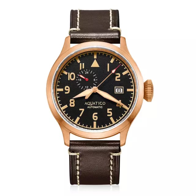 Aquatico Big Pilot 43mm Bronze Black Dial Automatic Men's Watch