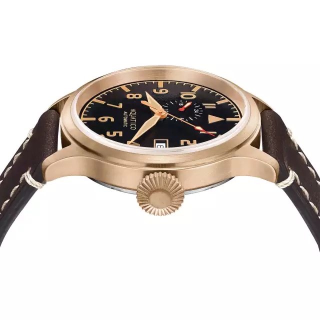 Aquatico Big Pilot 43mm Bronze Black Dial Automatic Men's Watch - Click Image to Close
