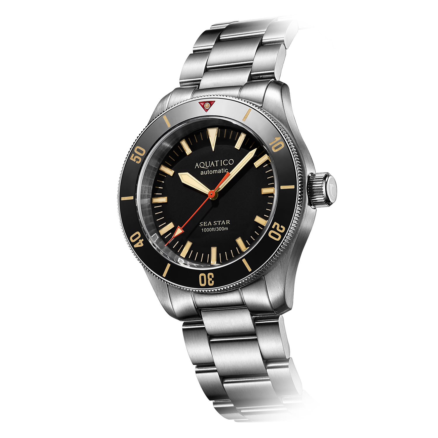 Aquatico Sea Star V2 42mm Automatic Swiss Movement Men's Diver Watch Black Dial/Black Bezel