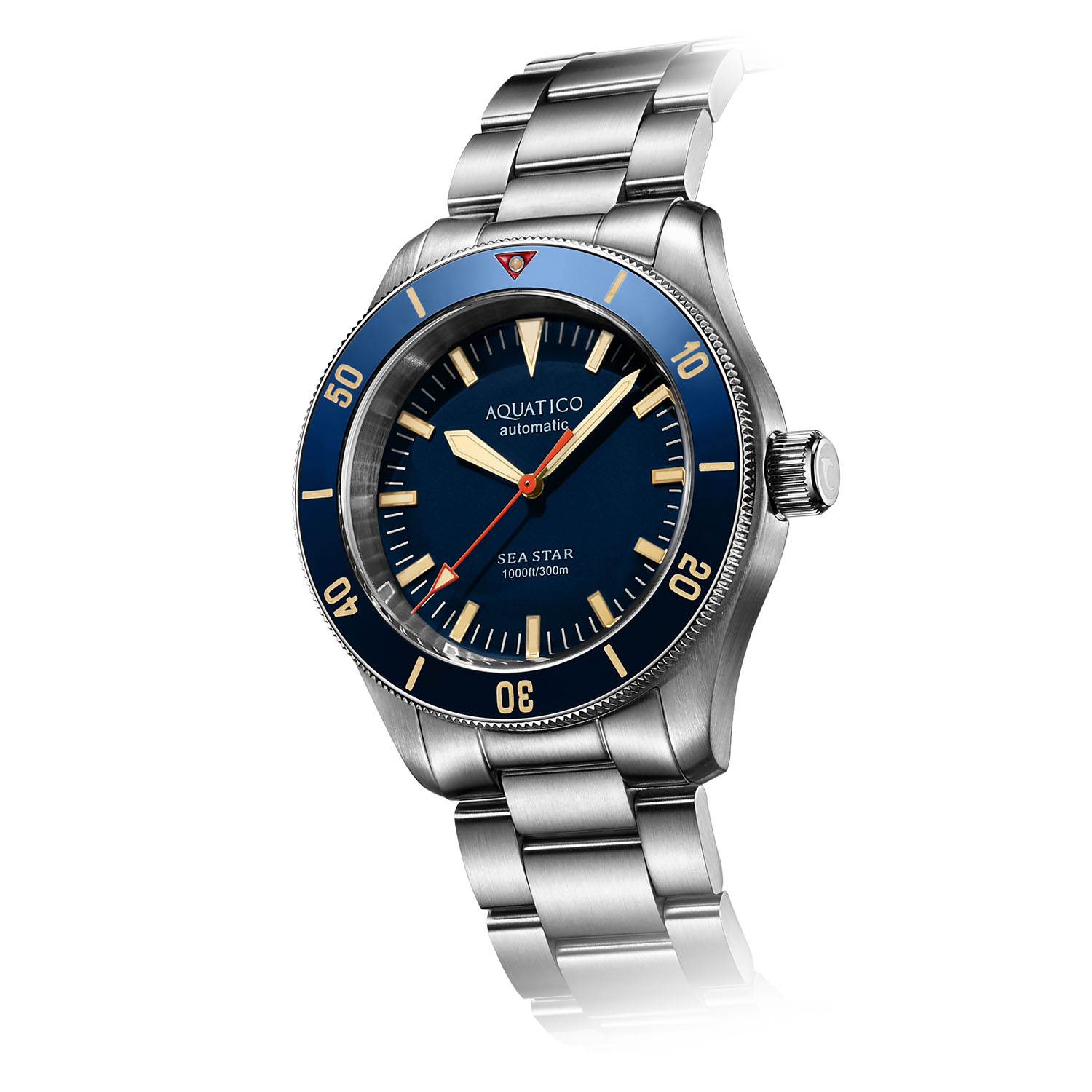 Aquatico Sea Star V2 42mm Automatic Swiss Movement Men's Diver Watch Blue Dial/Blue Bezel - Click Image to Close