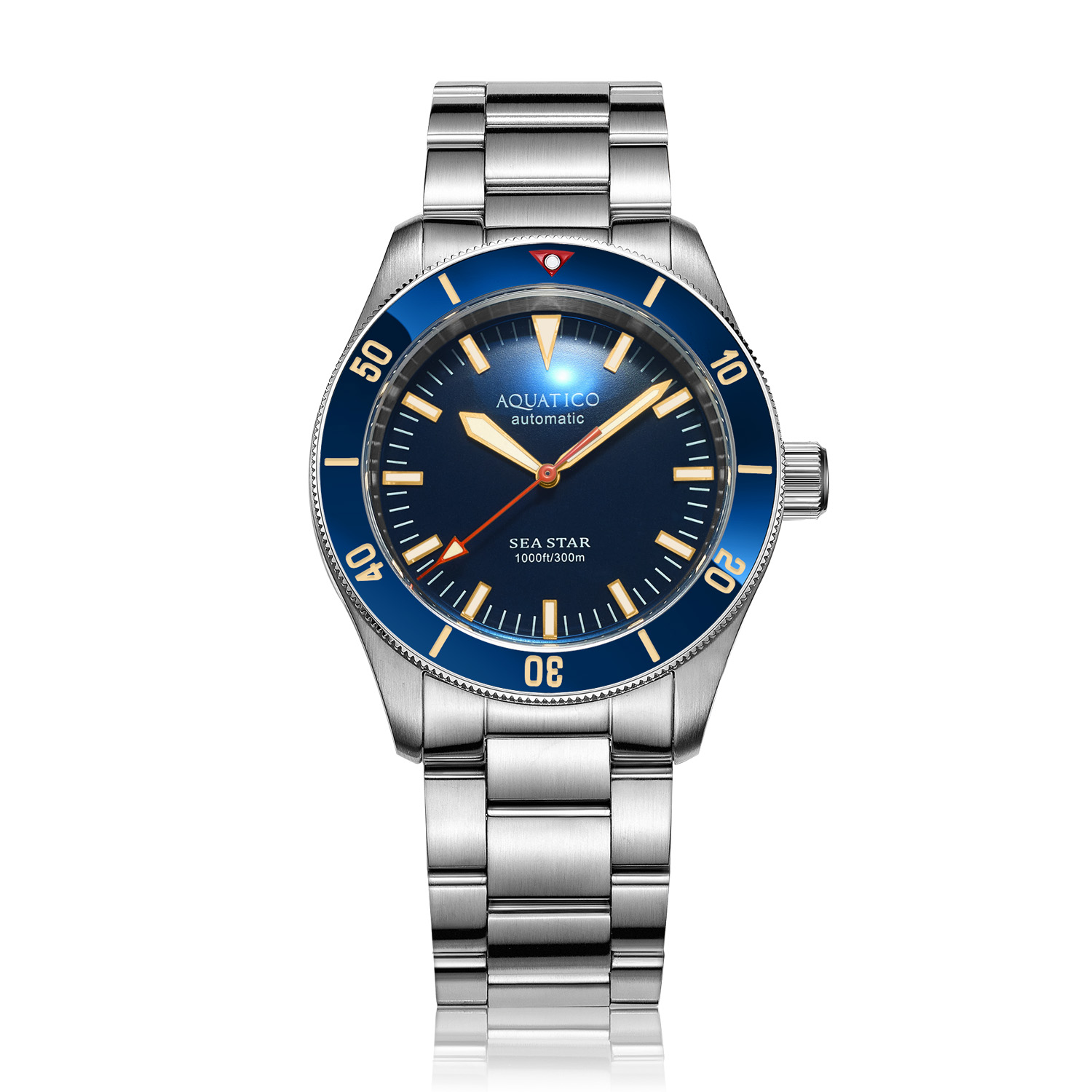 Aquatico Sea Star V2 42mm Automatic Swiss Movement Men's Diver Watch Blue Dial/Blue Bezel - Click Image to Close