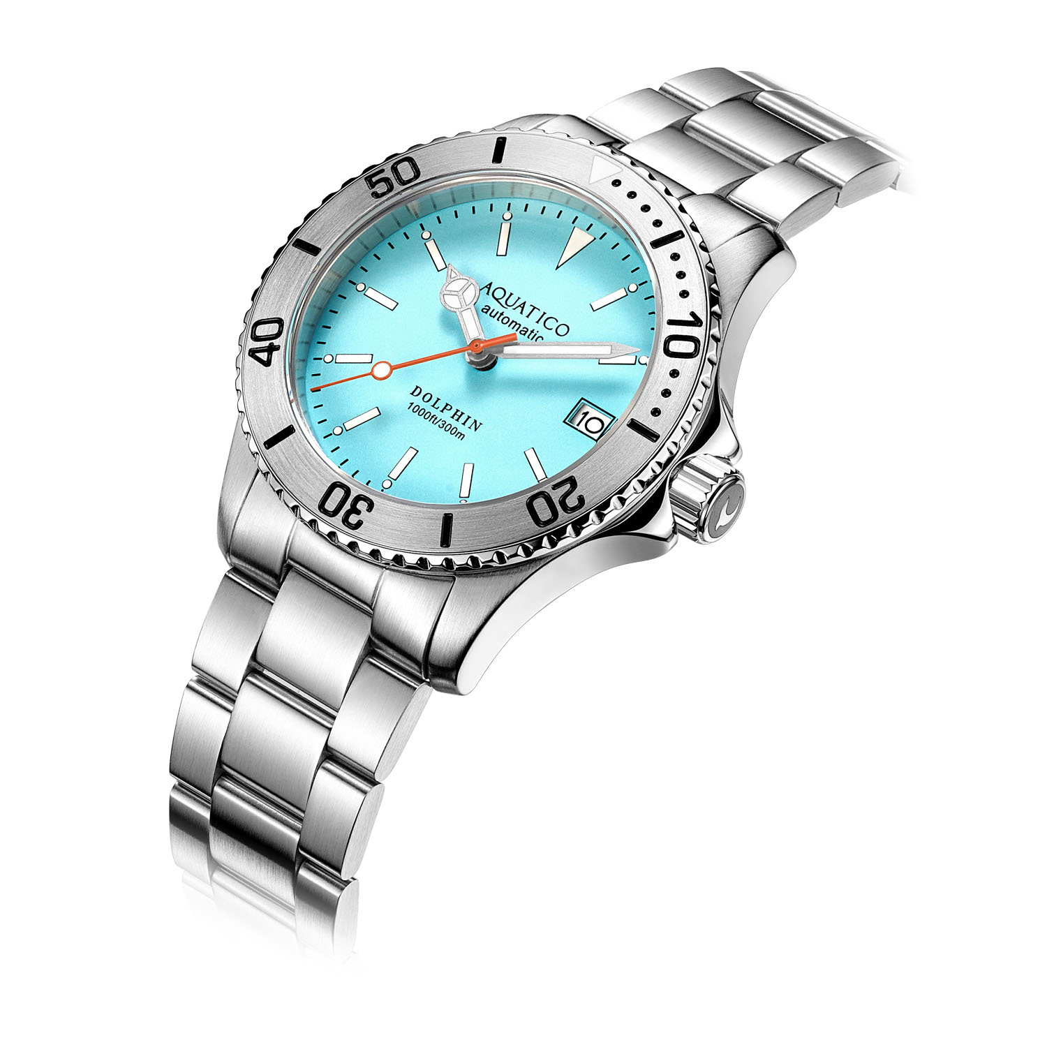 Aquatico Dolphin 39mm Automatic Men's Diver Watch Bright Blue Dial AQ1010S-BB-NH35 - Click Image to Close