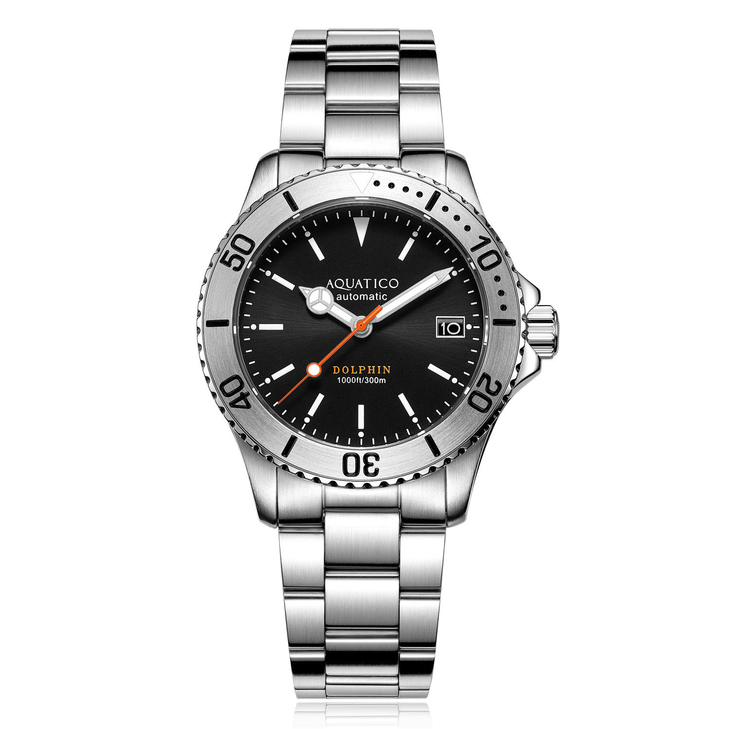 Aquatico Dolphin 39mm Automatic Men's Diver Watch Black Dial AQ1010S-BK-NH35 - Click Image to Close