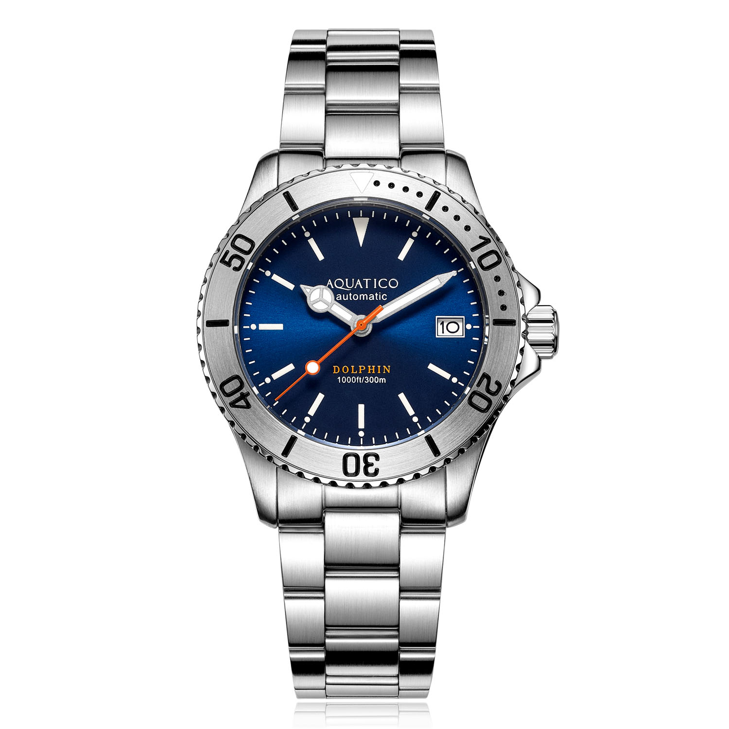 Aquatico Dolphin 39mm Automatic Men's Diver Watch Blue Dial AQ1010S-BL-NH35 - Click Image to Close