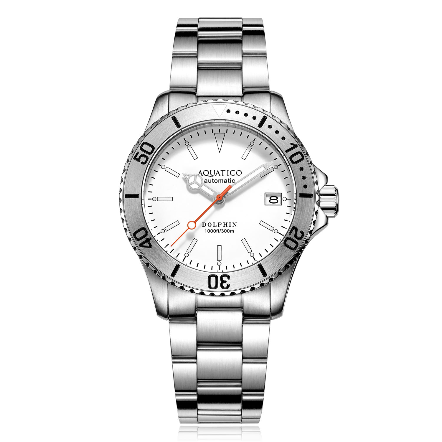 Aquatico Dolphin 39mm Automatic Men's Diver Watch White Dial AQ1010S-W-NH35 - Click Image to Close