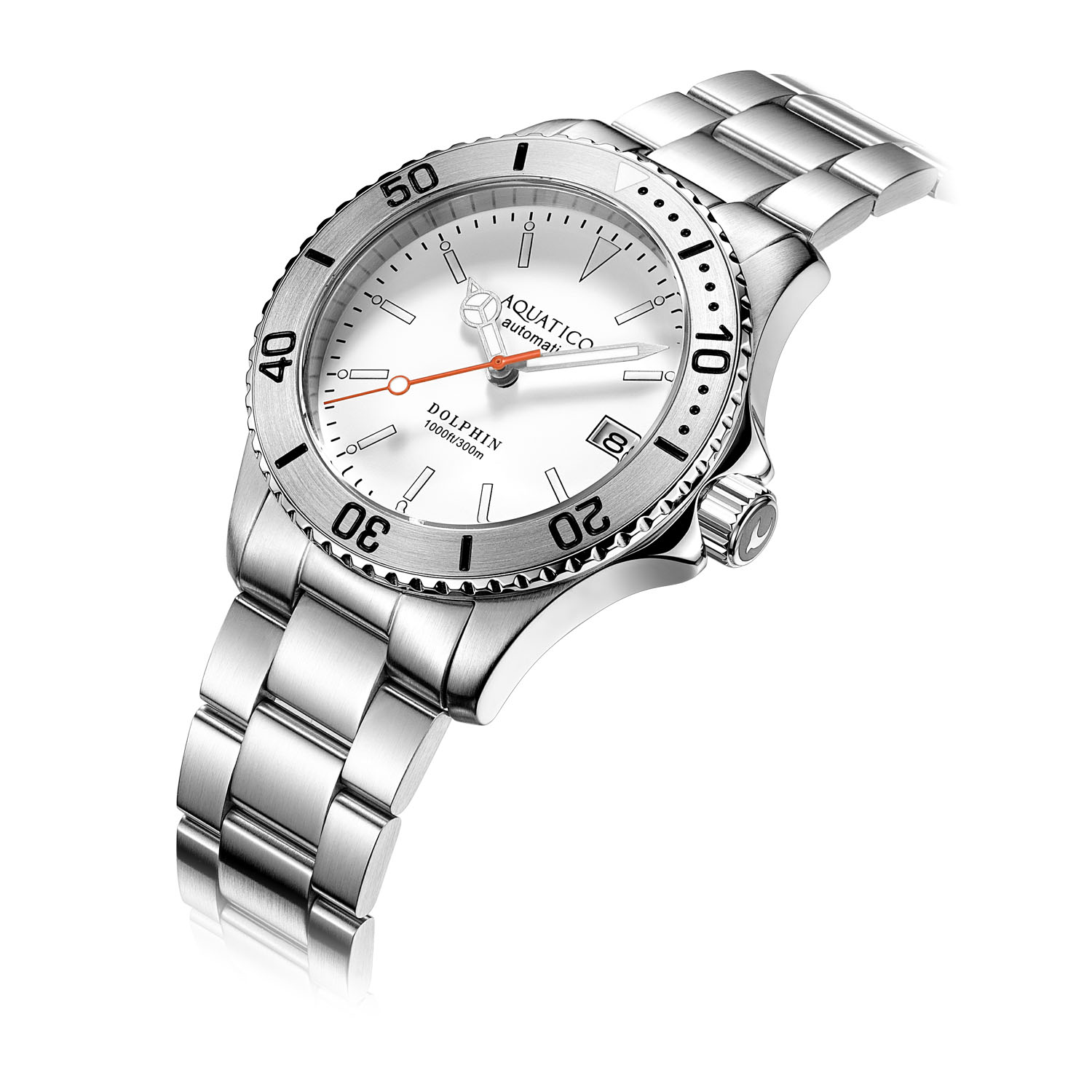 Aquatico Dolphin 39mm Automatic Men's Diver Watch White Dial AQ1010S-W-NH35 - Click Image to Close