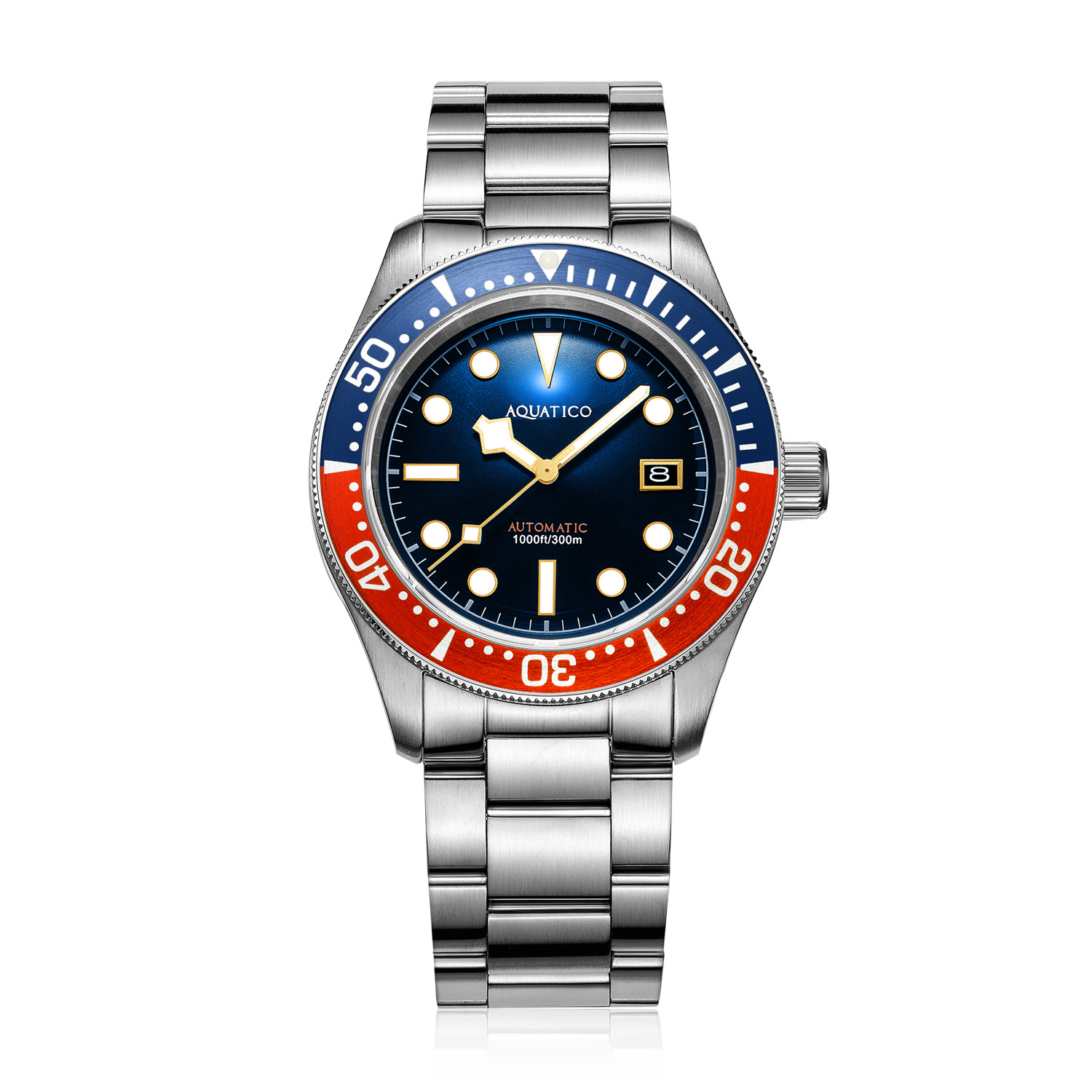 Aquatico Sea Star V2 42mm Automatic Men's Diver Watch Blue Dial/Pepsi Bezel/Snowflake Hands - Click Image to Close