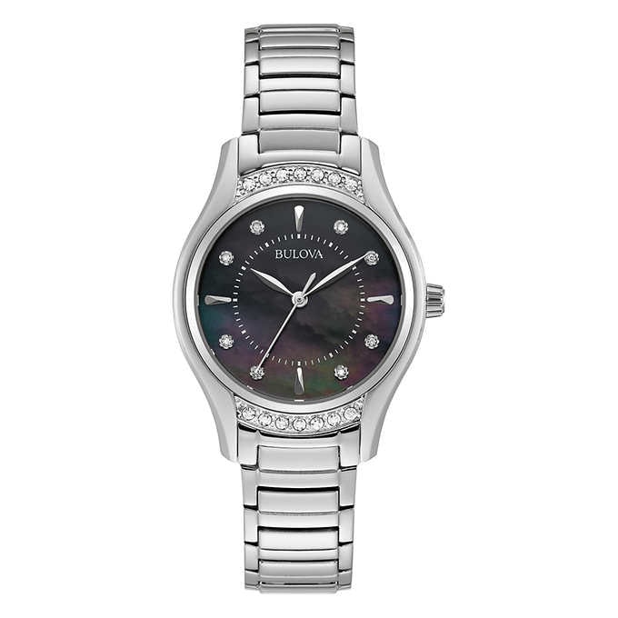 Bulova Black Mother-of-Pearl Dial Stainless Steel Ladies Watch 96R242 - Click Image to Close