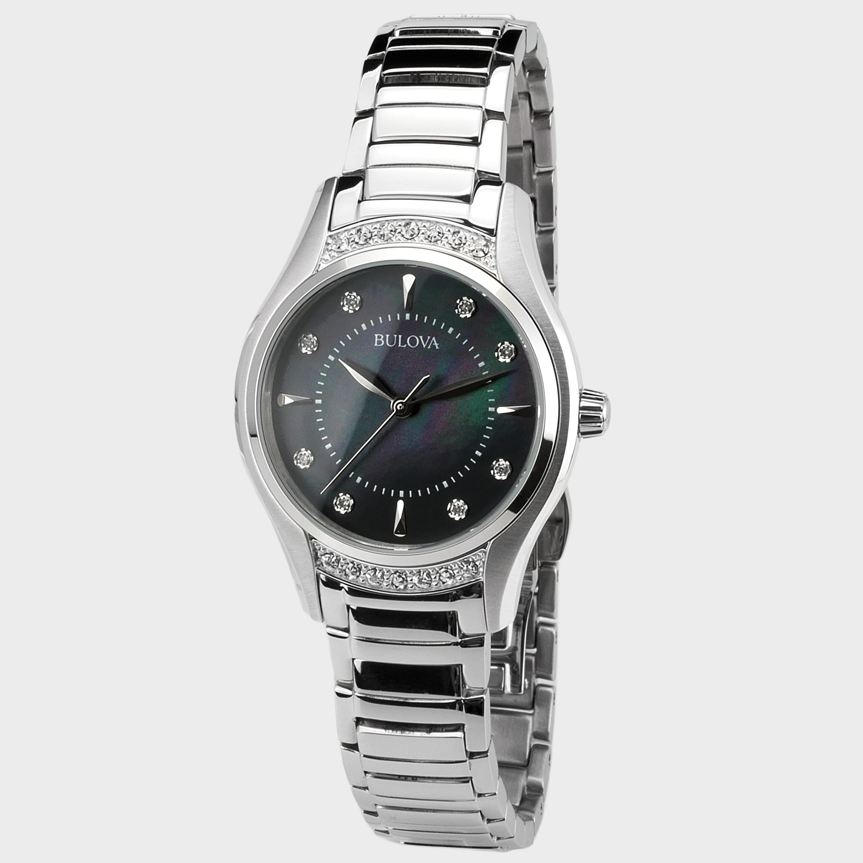 Bulova Black Mother-of-Pearl Dial Stainless Steel Ladies Watch 96R242