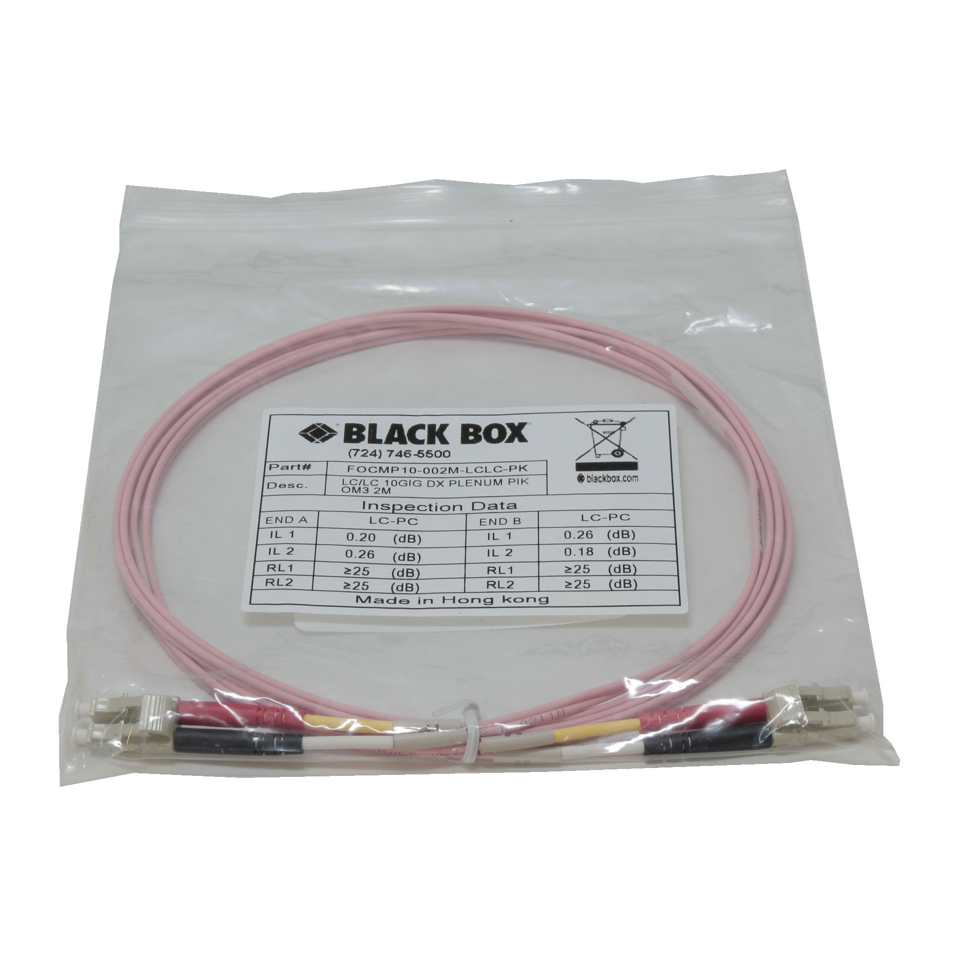 BlackBox FOCMP10-002M-LCLC-PK 6.5' 10-GbE FO Cable Plenum LC-LC