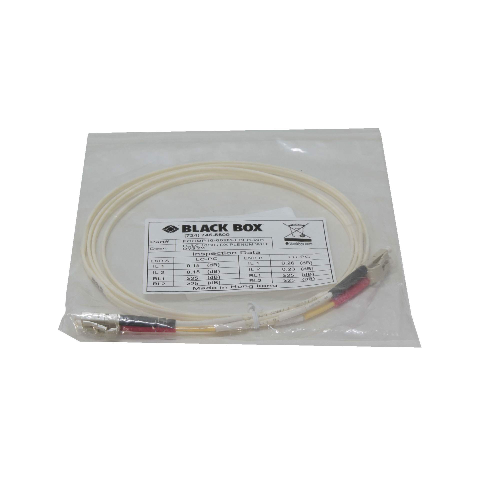 FOCMP10-002M-LCLC-WH OM3 50-Micron Multimode Fiber Optic Patch - Click Image to Close